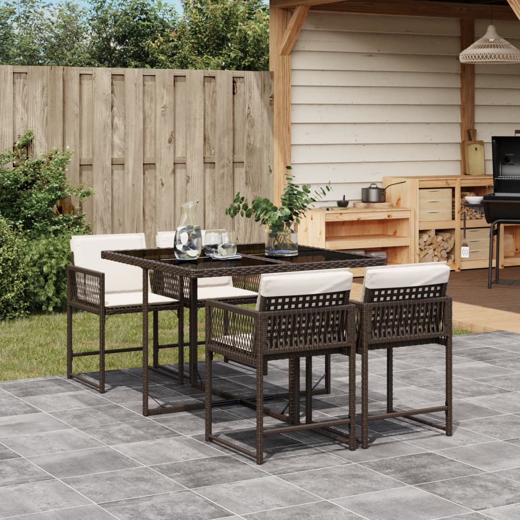vidaXL Set mobilier de grădină, 5 piese, cu perne, maro, poliratan vidaXL Set mobilier de grădină, 5 piese, cu perne, maro, poliratan