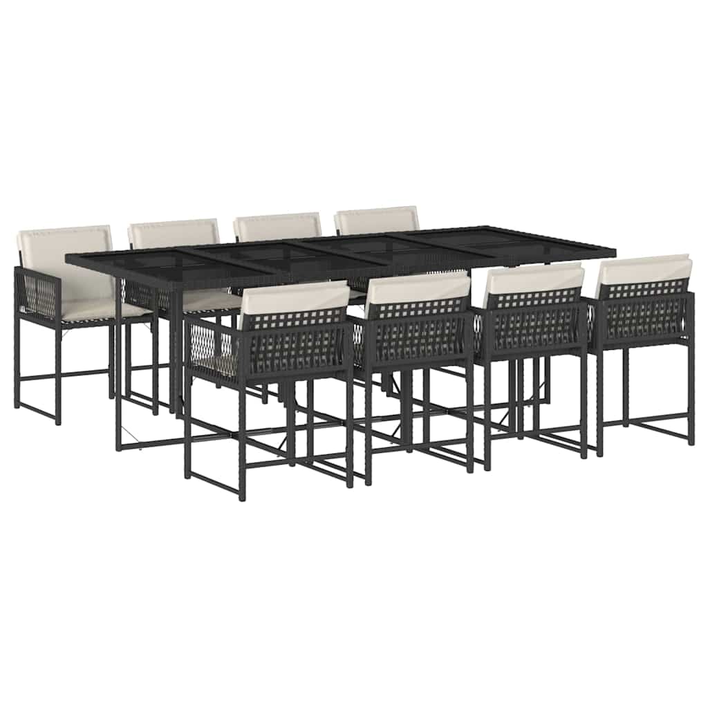 vidaXL Set mobilier de grădină cu perne, 9 piese, negru, poliratan