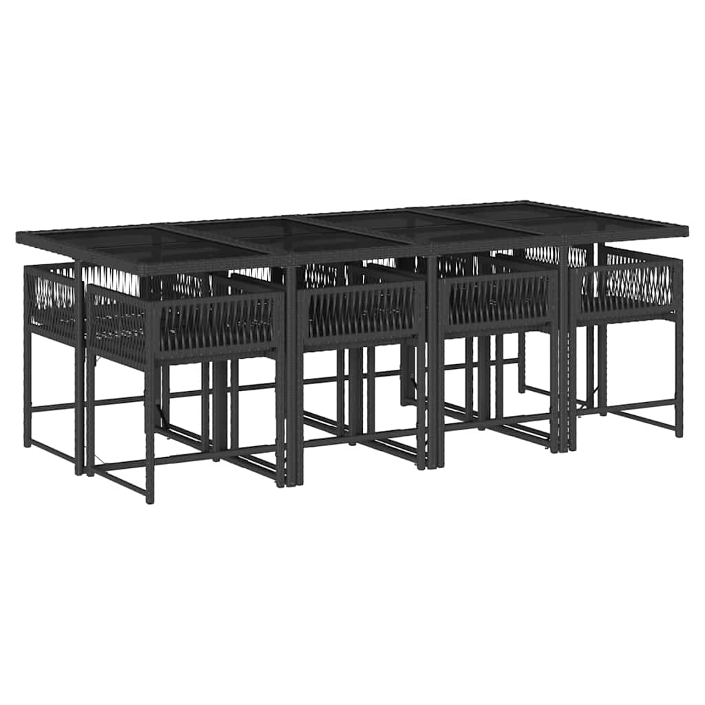 vidaXL Set mobilier de grădină cu perne, 9 piese, negru, poliratan