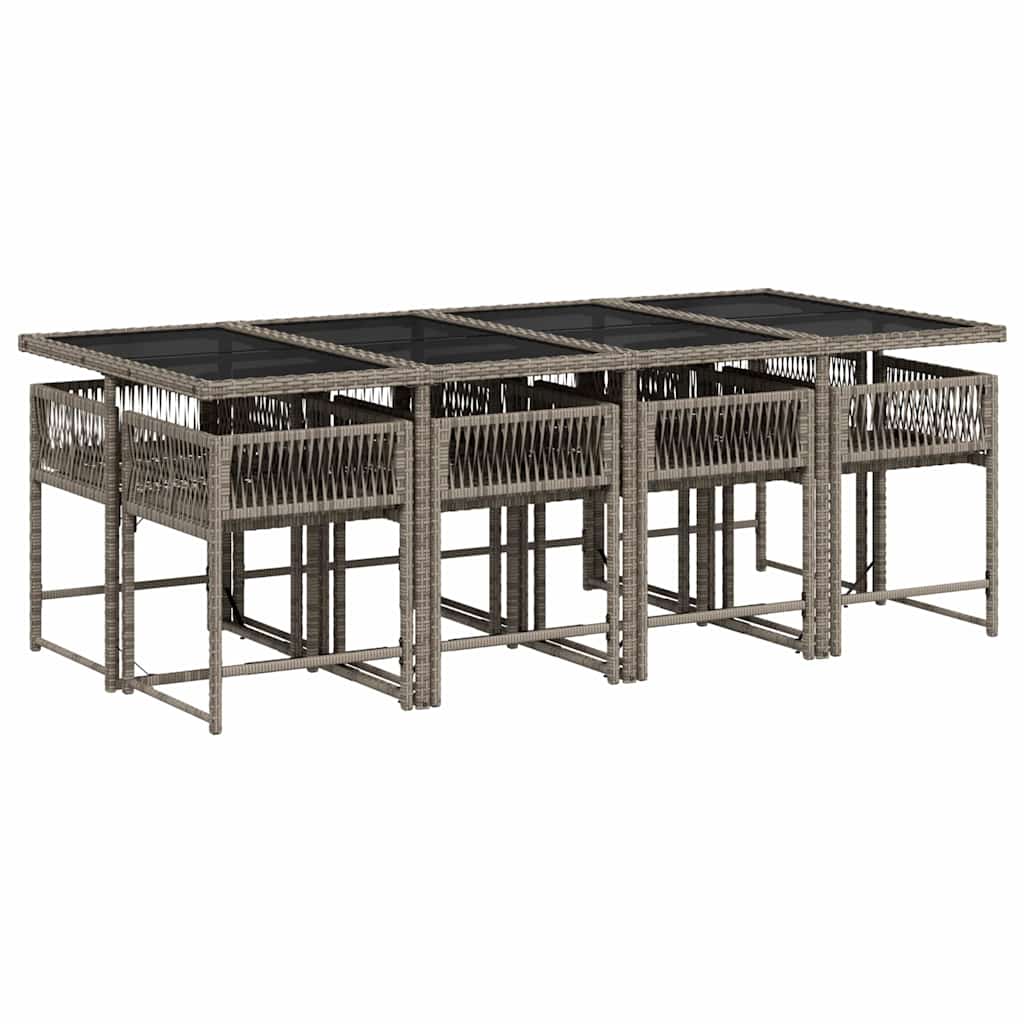 vidaXL Set mobilier grădină cu perne, 9 piese, gri, poliratan vidaXL Set mobilier grădină cu perne, 9 piese, gri, poliratan
