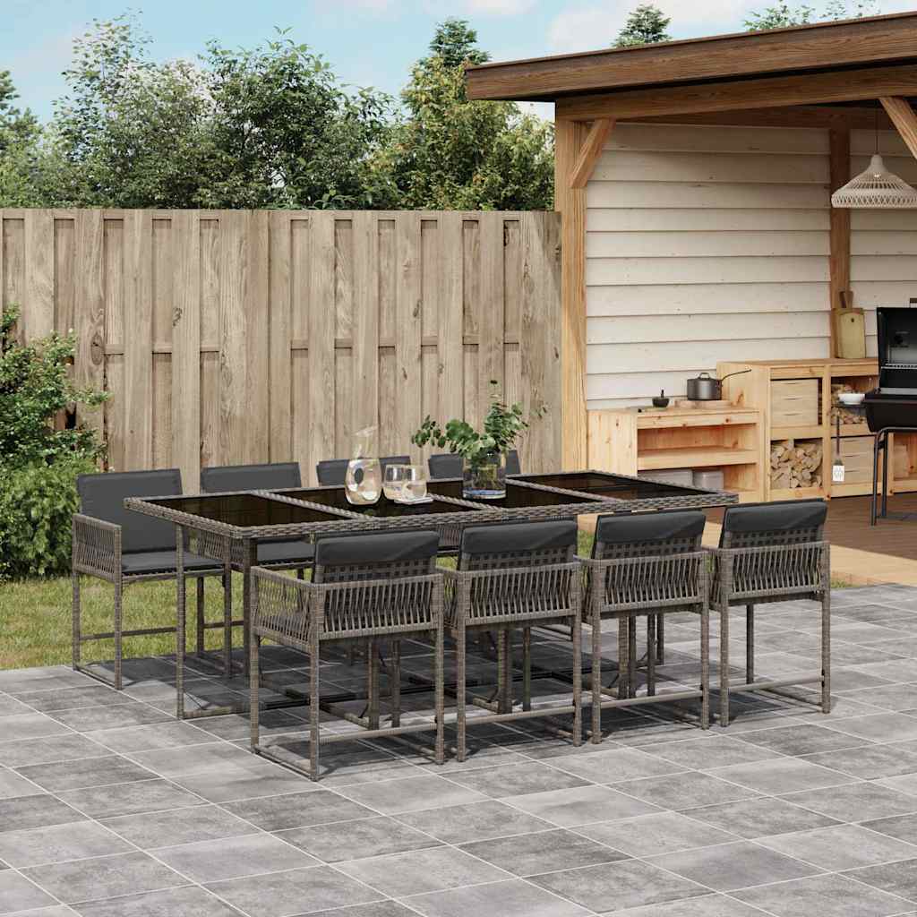 vidaXL Set mobilier grădină cu perne, 9 piese, gri, poliratan vidaXL Set mobilier grădină cu perne, 9 piese, gri, poliratan