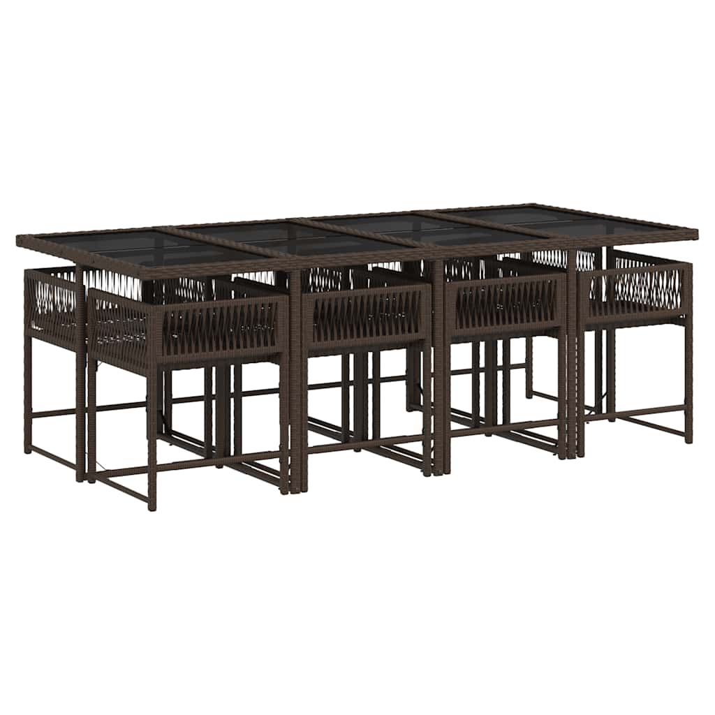 vidaXL Set mobilier de grădină cu perne, 9 piese, maro, poliratan