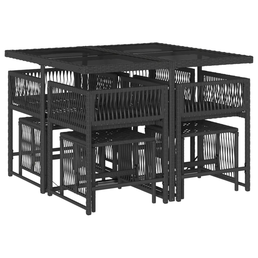 vidaXL Set mobilier de grădină cu perne, 9 piese, negru, poliratan vidaXL Set mobilier de grădină cu perne, 9 piese, negru, poliratan