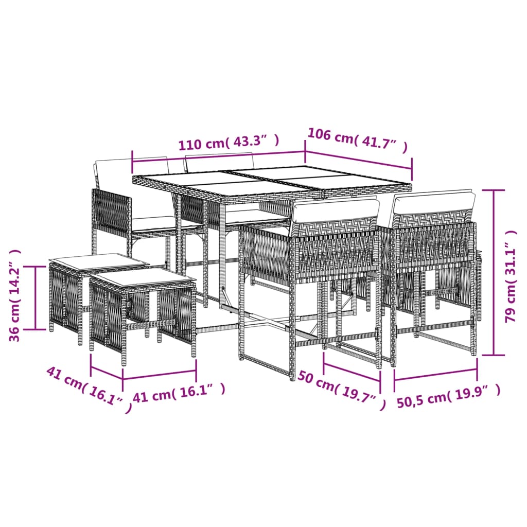 vidaXL Set mobilier de grădină cu perne, 9 piese, negru, poliratan vidaXL Set mobilier de grădină cu perne, 9 piese, negru, poliratan
