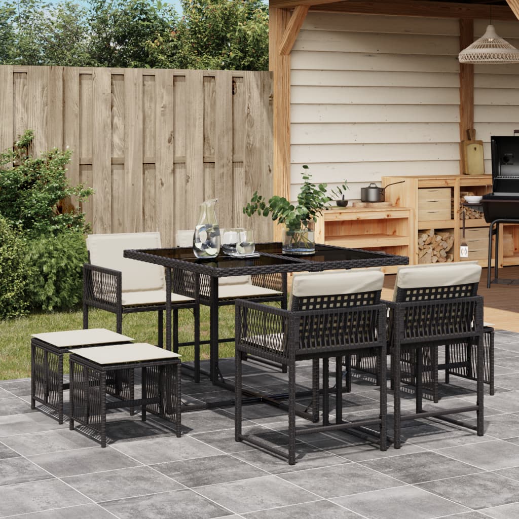 vidaXL Set mobilier de grădină cu perne, 9 piese, negru, poliratan vidaXL Set mobilier de grădină cu perne, 9 piese, negru, poliratan