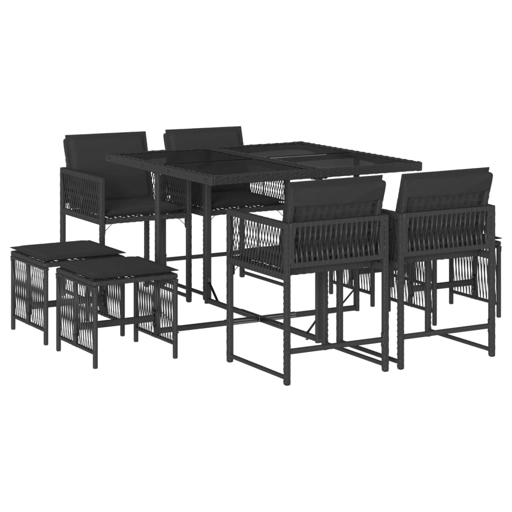 vidaXL Set mobilier de grădină cu perne, 9 piese, negru, poliratan