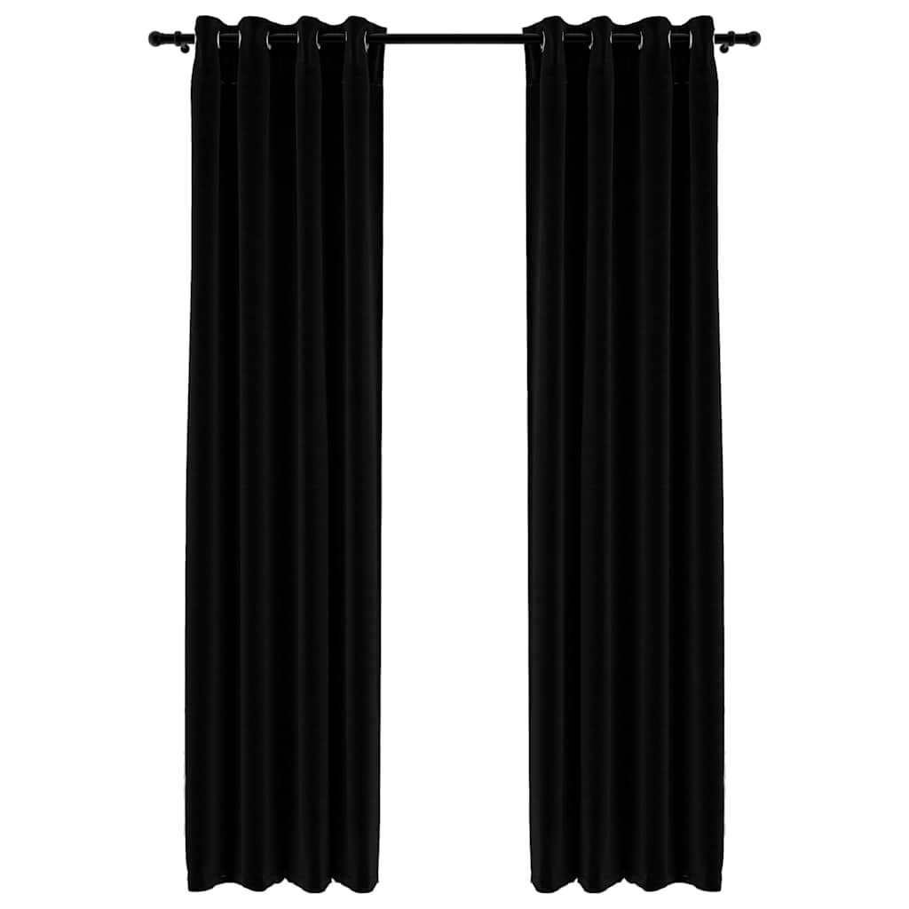 vidaXL Draperii opace, aspect in, cu ocheți, 2 buc., negru, 140x225 cm