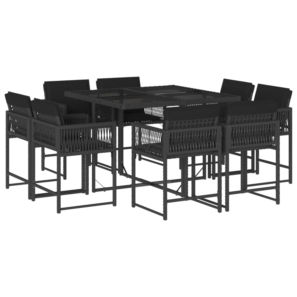 vidaXL Set mobilier de grădină cu perne, 9 piese, negru, poliratan