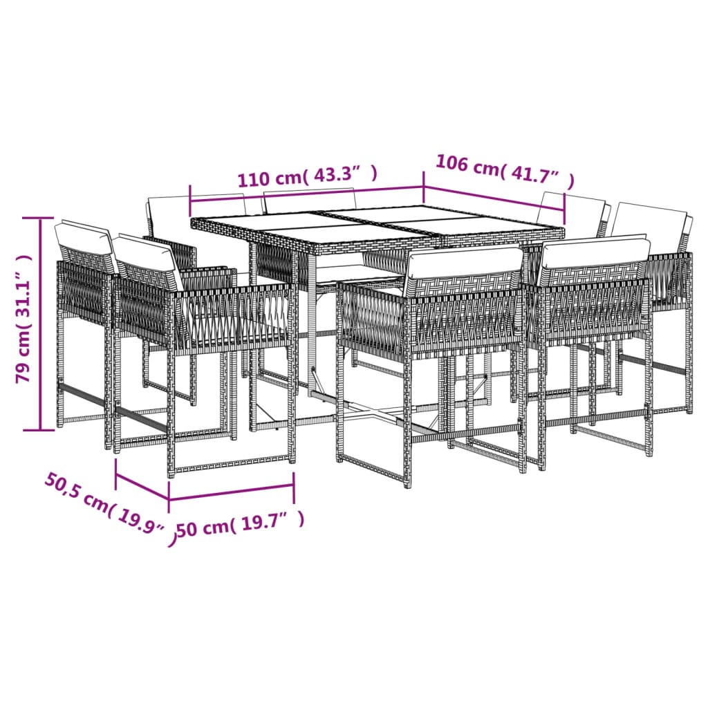vidaXL Set mobilier grădină cu perne, 9 piese, gri, poliratan vidaXL Set mobilier grădină cu perne, 9 piese, gri, poliratan