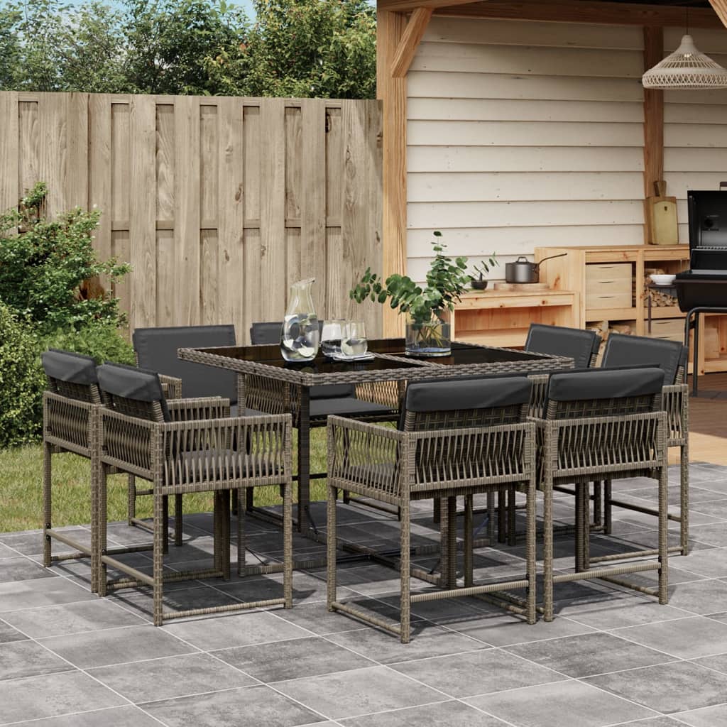 vidaXL Set mobilier grădină cu perne, 9 piese, gri, poliratan vidaXL Set mobilier grădină cu perne, 9 piese, gri, poliratan