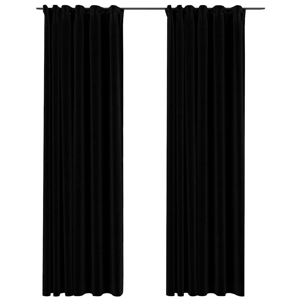 vidaXL Perdele opace aspect pânză, cârlige, 2 buc., negru, 140x245 cm vidaXL Perdele opace aspect pânză, cârlige, 2 buc., negru, 140x245 cm