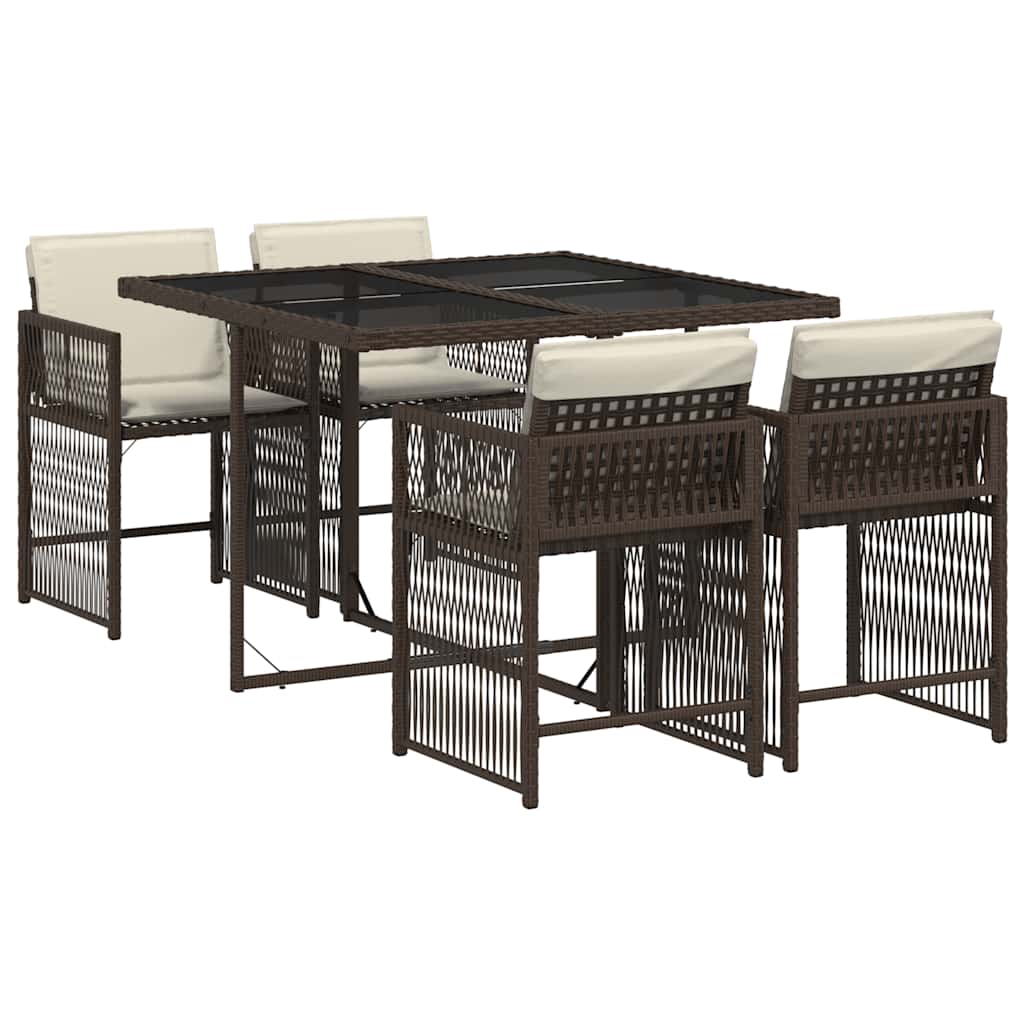 vidaXL Set mobilier de grădină, 5 piese, cu perne, maro, poliratan vidaXL Set mobilier de grădină, 5 piese, cu perne, maro, poliratan