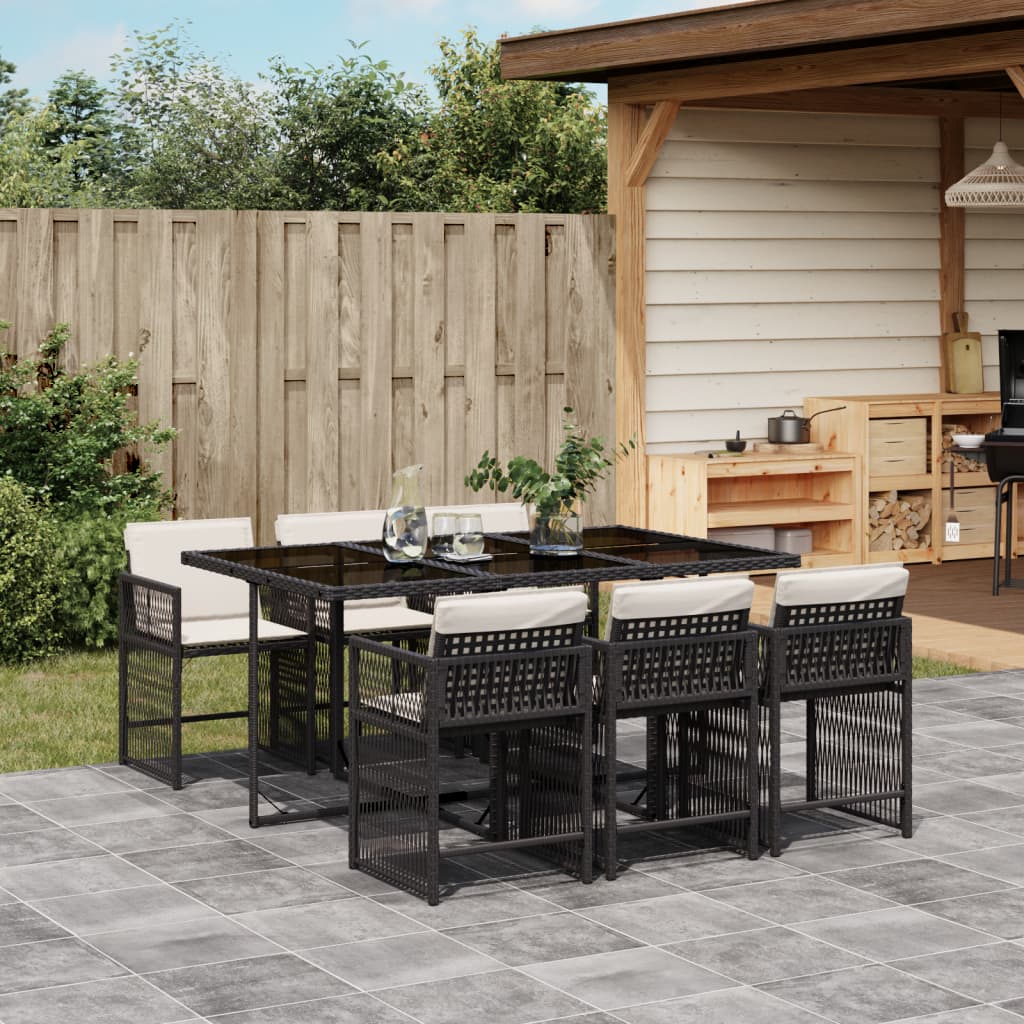 vidaXL Set mobilier de grădină cu perne, 7 piese, negru, poliratan vidaXL Set mobilier de grădină cu perne, 7 piese, negru, poliratan