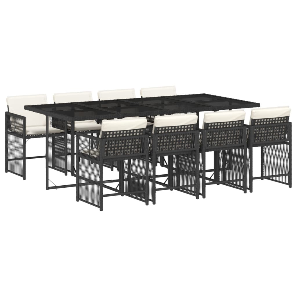 vidaXL Set mobilier de grădină cu perne, 9 piese, negru, poliratan