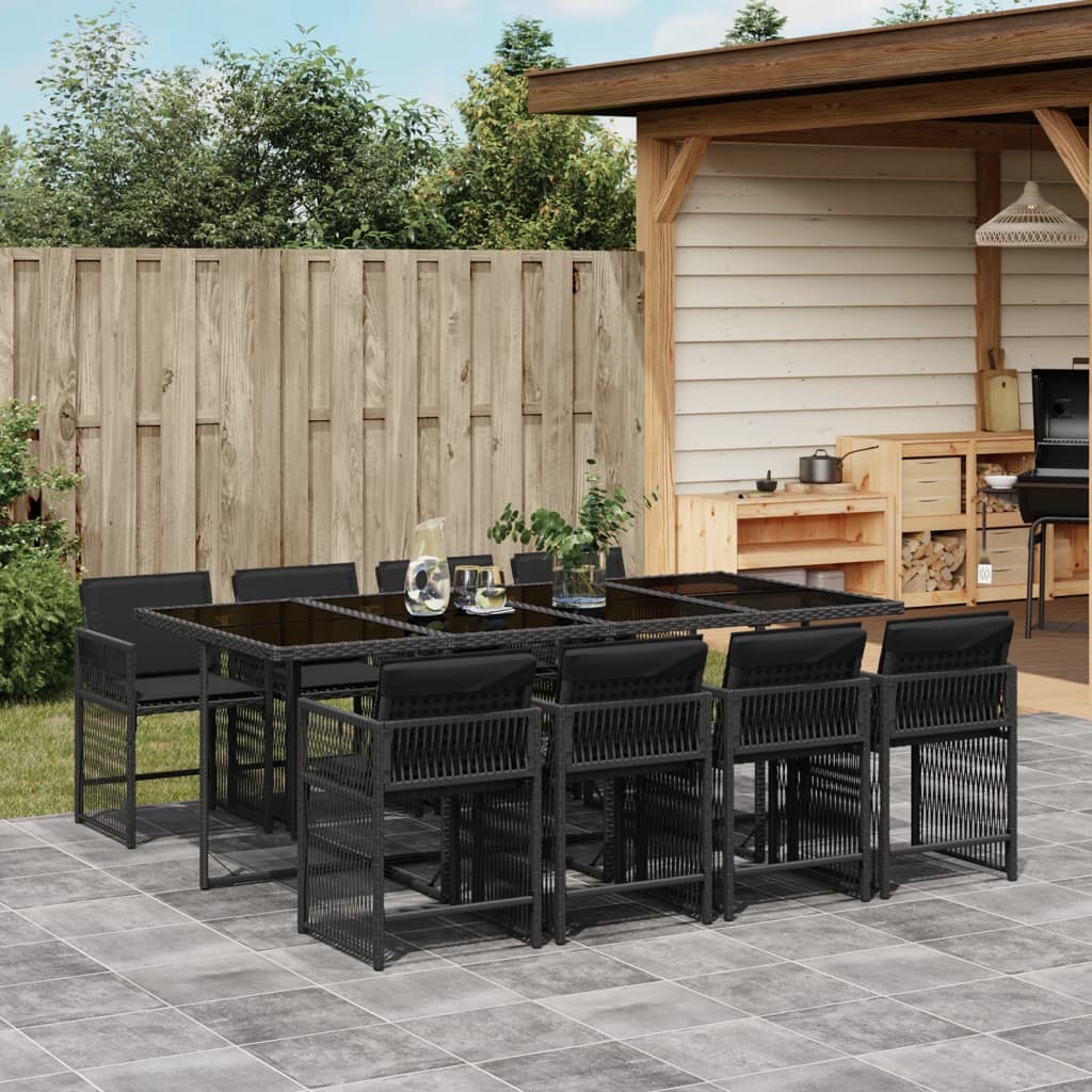 vidaXL Set mobilier de grădină cu perne, 9 piese, negru, poliratan vidaXL Set mobilier de grădină cu perne, 9 piese, negru, poliratan