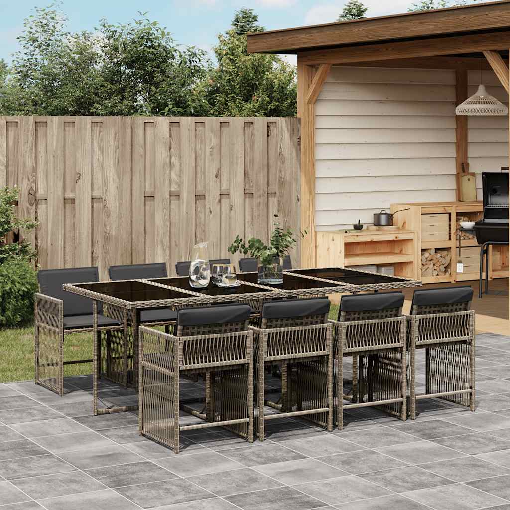 vidaXL Set mobilier grădină cu perne, 9 piese, gri, poliratan vidaXL Set mobilier grădină cu perne, 9 piese, gri, poliratan