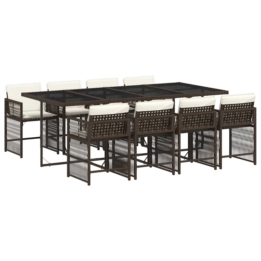 vidaXL Set mobilier de grădină cu perne, 9 piese, maro, poliratan