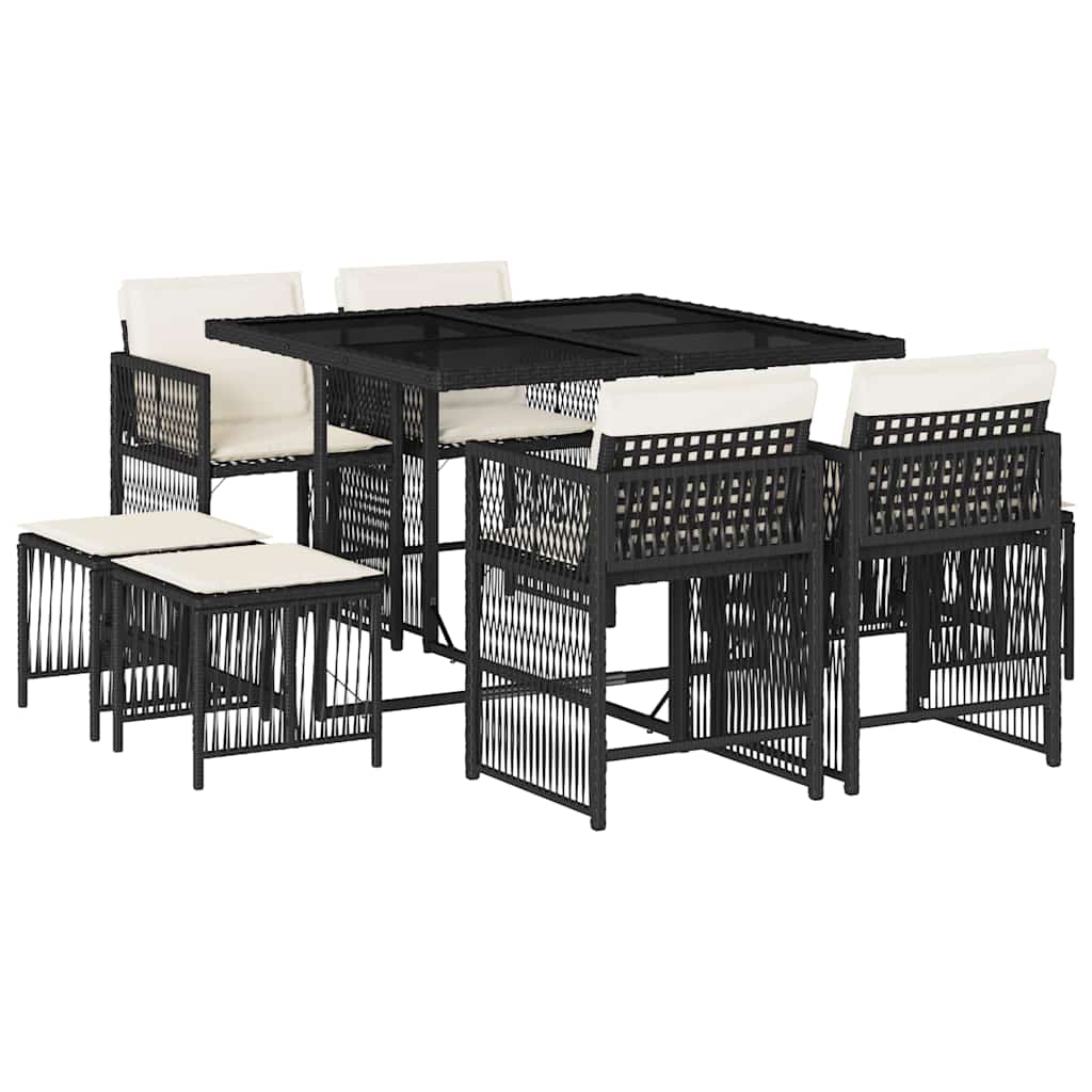 vidaXL Set mobilier de grădină cu perne, 9 piese, negru, poliratan