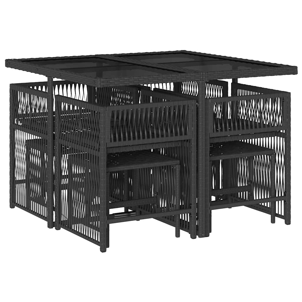 vidaXL Set mobilier de grădină cu perne, 9 piese, negru, poliratan