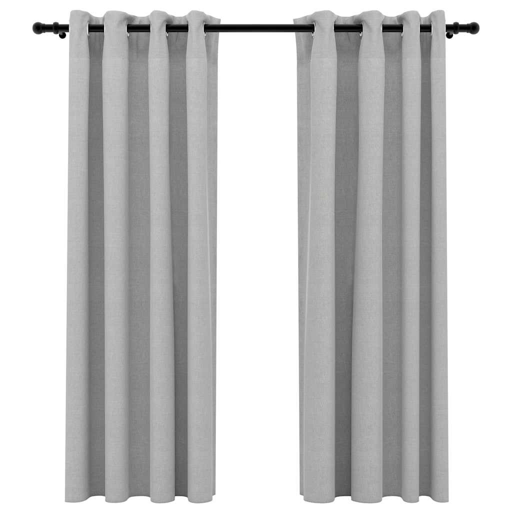 vidaXL Draperii opace, aspect in, cu ocheți, 2 buc., gri, 140x175 cm vidaXL Draperii opace, aspect in, cu ocheți, 2 buc., gri, 140x175 cm