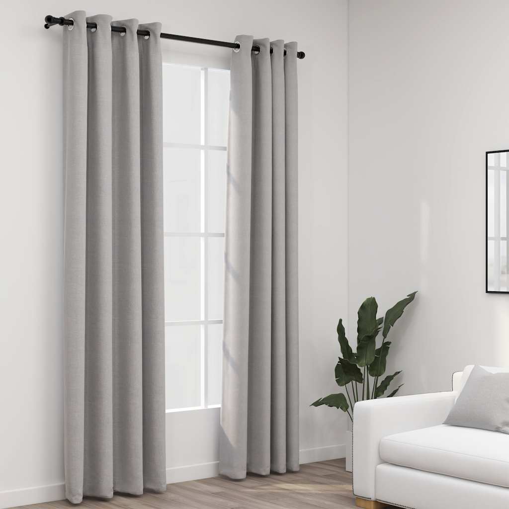 vidaXL Perdele opace, aspect pânză, cu ocheți, 2 buc., gri, 140x225 cm vidaXL Perdele opace, aspect pânză, cu ocheți, 2 buc., gri, 140x225 cm