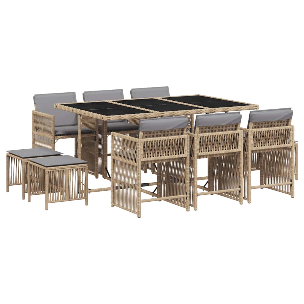 vidaXL Set mobilier grădină cu perne, 11 piese bej combinat poliratan