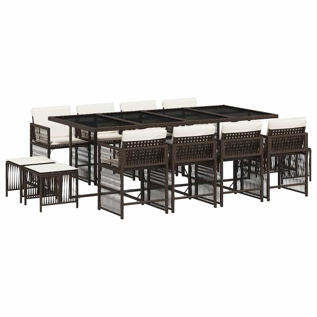 vidaXL Set mobilier de grădină, 13 piese, maro, cu perne, poliratan vidaXL Set mobilier de grădină, 13 piese, maro, cu perne, poliratan