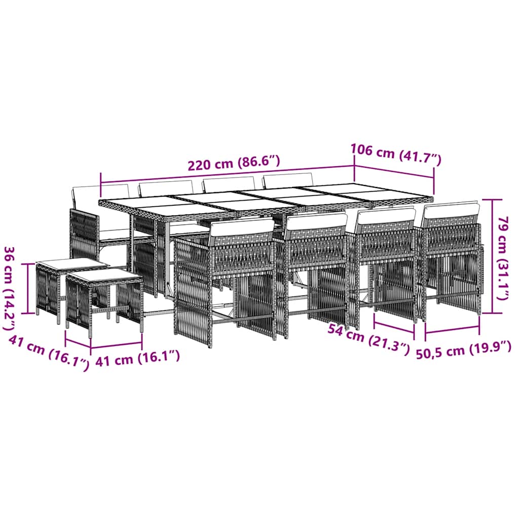 vidaXL Set mobilier de grădină, 13 piese, maro, cu perne, poliratan vidaXL Set mobilier de grădină, 13 piese, maro, cu perne, poliratan