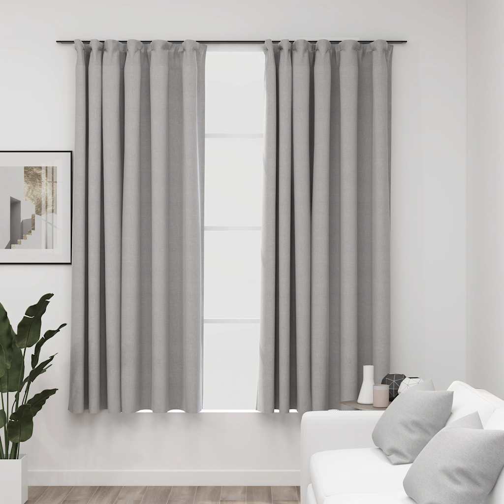 vidaXL Draperii opace aspect pânză, cu cârlige, 2 buc, gri, 140x175 cm vidaXL Draperii opace aspect pânză, cu cârlige, 2 buc, gri, 140x175 cm