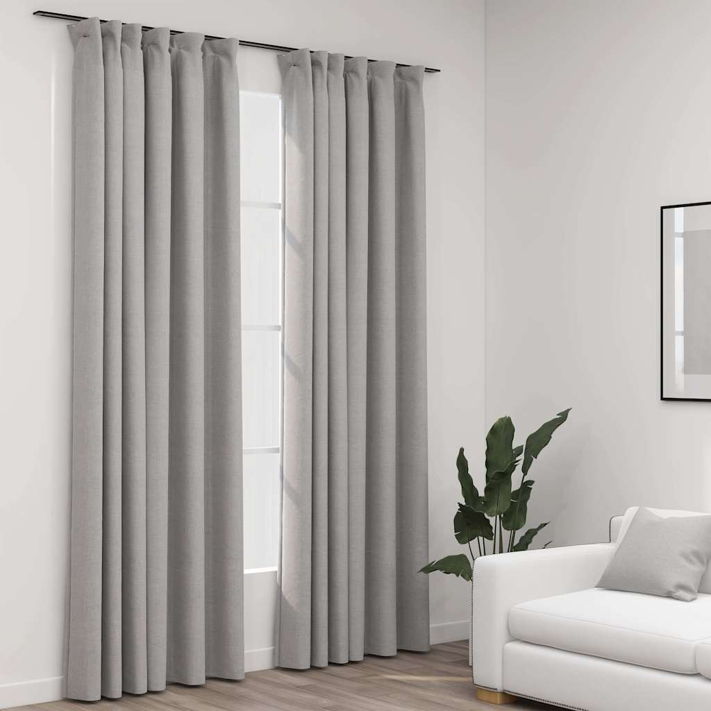 vidaXL Perdele opace aspect pânză, cârlige, 2 buc. gri, 140x225 cm vidaXL Perdele opace aspect pânză, cârlige, 2 buc. gri, 140x225 cm