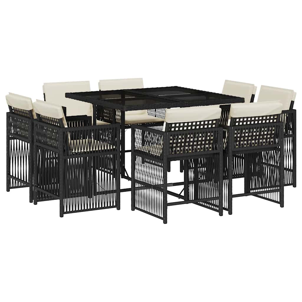 vidaXL Set mobilier de grădină cu perne, 9 piese, negru, poliratan vidaXL Set mobilier de grădină cu perne, 9 piese, negru, poliratan