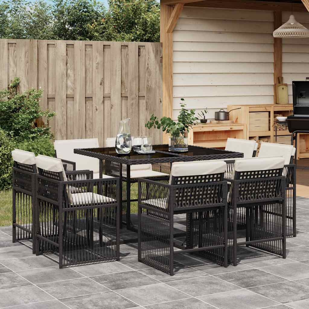vidaXL Set mobilier de grădină cu perne, 9 piese, negru, poliratan vidaXL Set mobilier de grădină cu perne, 9 piese, negru, poliratan