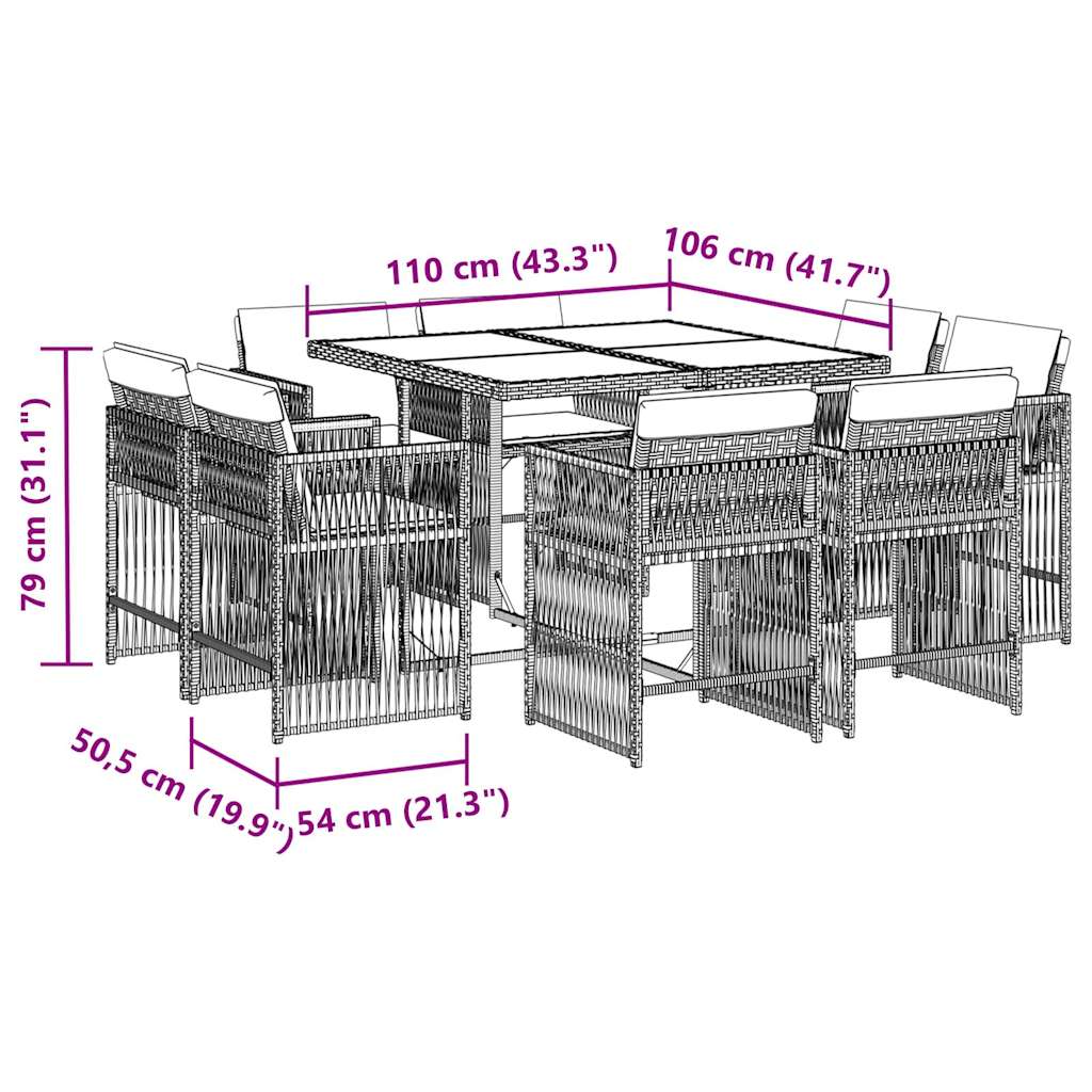vidaXL Set mobilier grădină cu perne, 9 piese, gri, poliratan vidaXL Set mobilier grădină cu perne, 9 piese, gri, poliratan