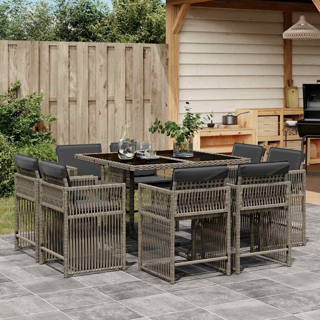 vidaXL Set mobilier grădină cu perne, 9 piese, gri, poliratan vidaXL Set mobilier grădină cu perne, 9 piese, gri, poliratan