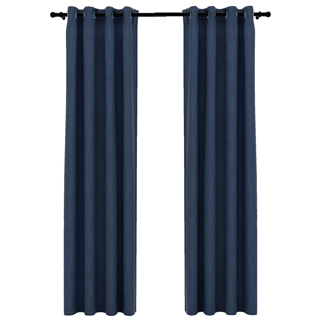vidaXL Perdele opace aspect pânză cu ocheți 2 buc. albastru 140x225 cm vidaXL Perdele opace aspect pânză cu ocheți 2 buc. albastru 140x225 cm