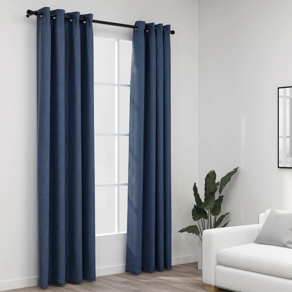 vidaXL Perdele opace aspect pânză cu ocheți 2 buc albastru 140x245 cm vidaXL Perdele opace aspect pânză cu ocheți 2 buc albastru 140x245 cm