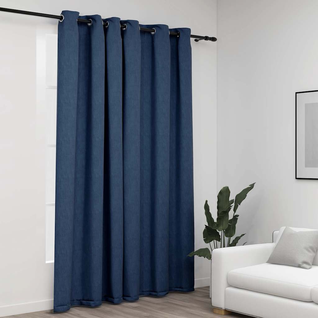 vidaXL Perdea opacă, aspect pânză, cu ocheți, albastru, 290x245 cm vidaXL Perdea opacă, aspect pânză, cu ocheți, albastru, 290x245 cm