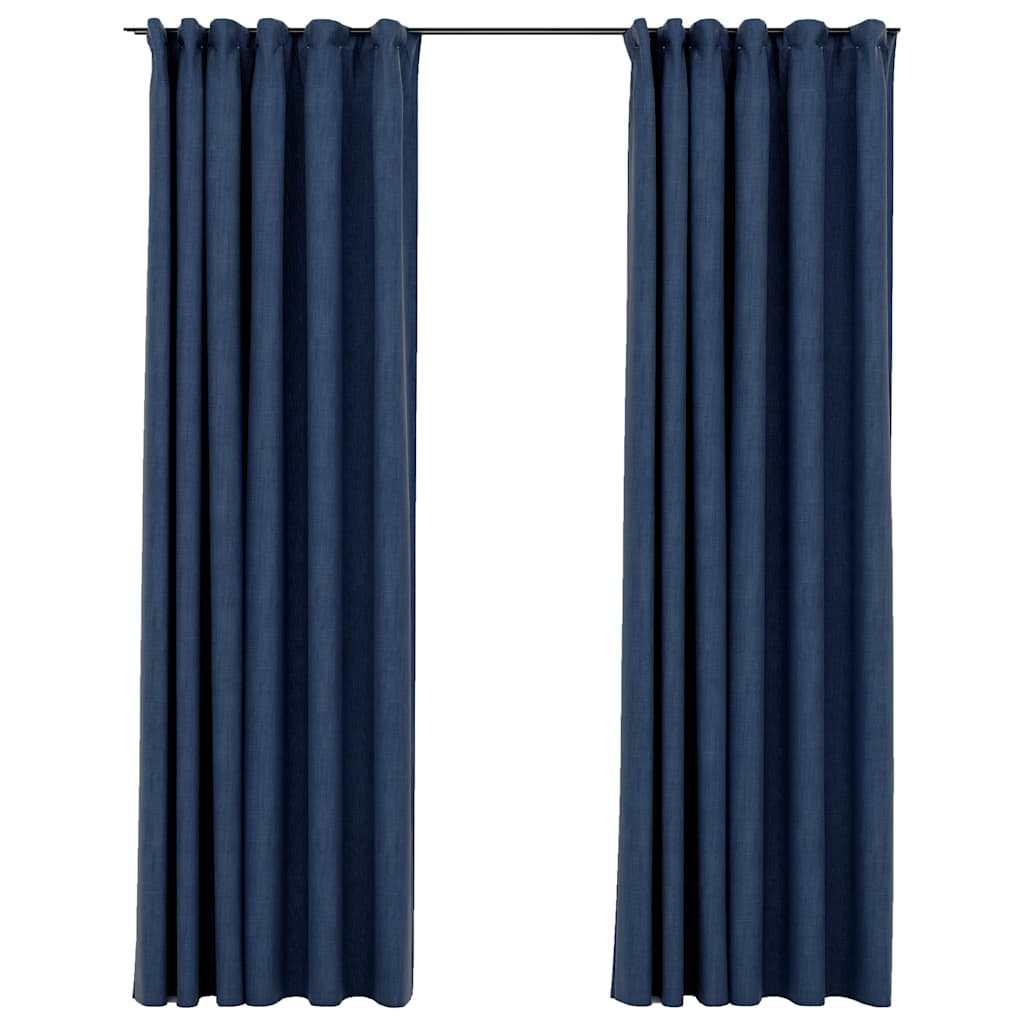 vidaXL Draperii opace aspect in, cârlige, 2 buc., albastru, 140x245 cm vidaXL Draperii opace aspect in, cârlige, 2 buc., albastru, 140x245 cm