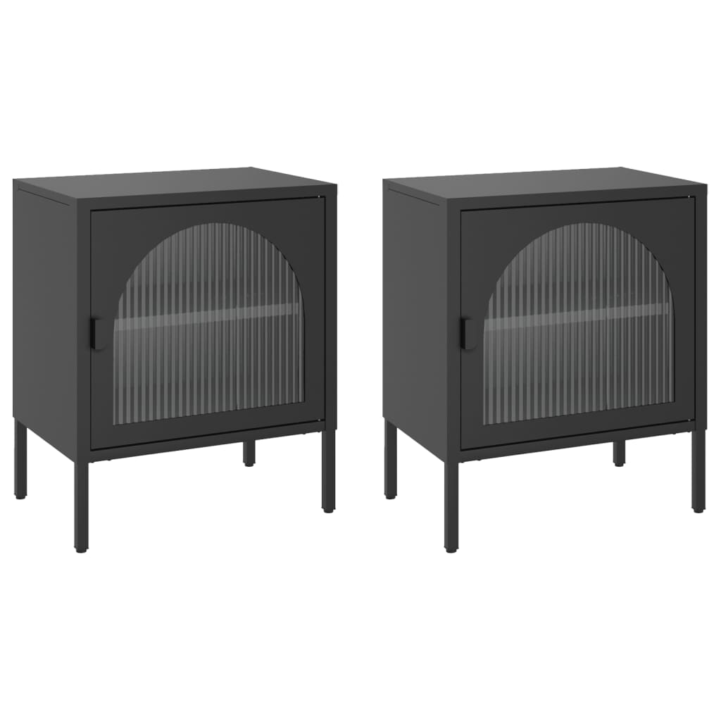 vidaXL Noptiere, 2 buc., negru, 50x35x60 cm, sticlă și oțel vidaXL Noptiere, 2 buc., negru, 50x35x60 cm, sticlă și oțel