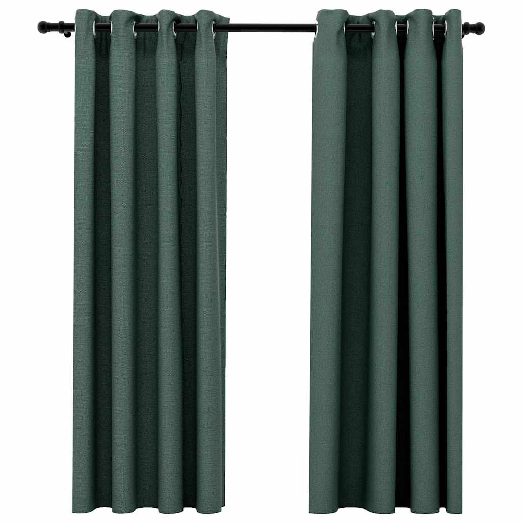 vidaXL Perdele opace aspect pânză cu ocheți 2 buc. verde 140x175 cm