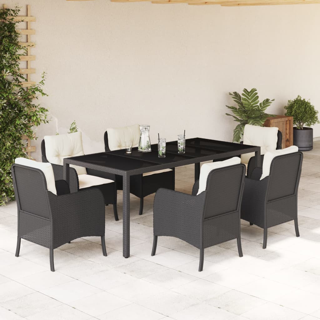vidaXL Set mobilier de grădină cu perne, 7 piese, negru, poliratan vidaXL Set mobilier de grădină cu perne, 7 piese, negru, poliratan