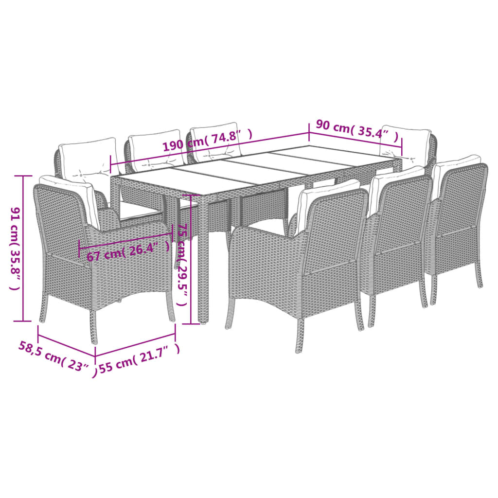 vidaXL Set mobilier de grădină cu perne, 9 piese, negru, poliratan vidaXL Set mobilier de grădină cu perne, 9 piese, negru, poliratan