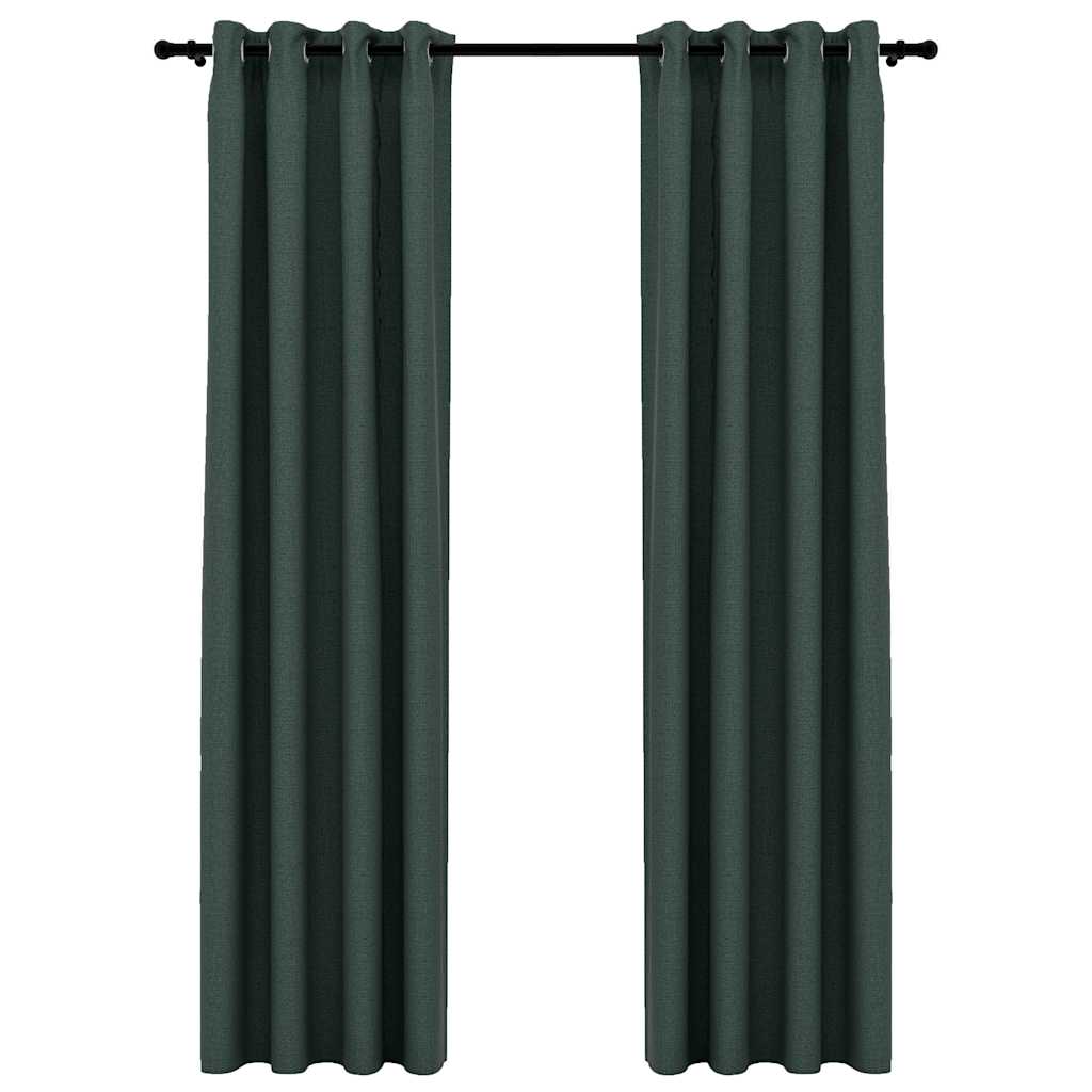 vidaXL Perdele opace aspect pânză cu ocheți 2 buc verde 140x225 cm vidaXL Perdele opace aspect pânză cu ocheți 2 buc verde 140x225 cm