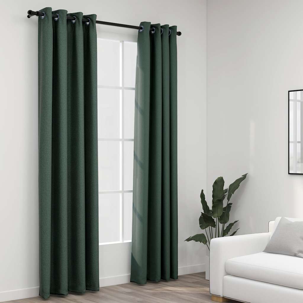 vidaXL Perdele opace aspect pânză cu ocheți 2 buc verde 140x225 cm vidaXL Perdele opace aspect pânză cu ocheți 2 buc verde 140x225 cm
