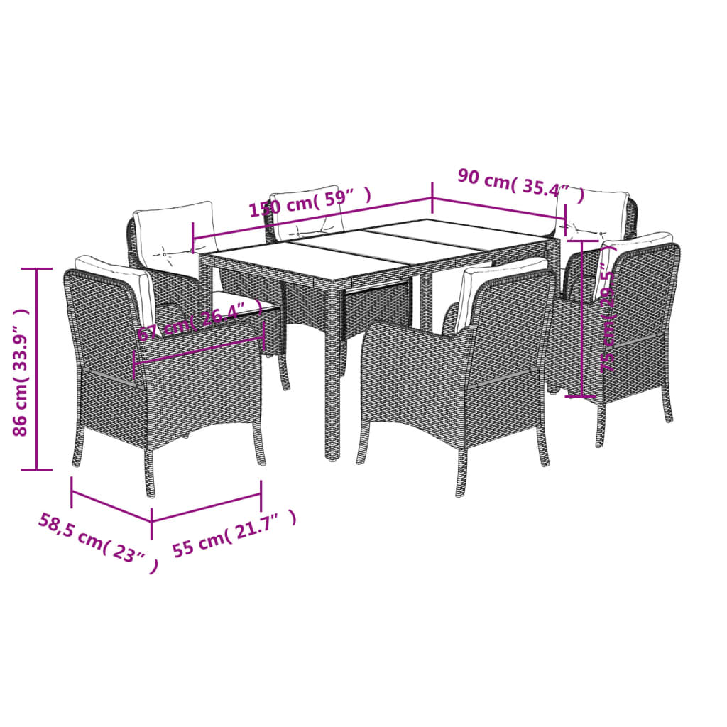 vidaXL Set mobilier de grădină cu perne, 7 piese, negru, poliratan vidaXL Set mobilier de grădină cu perne, 7 piese, negru, poliratan