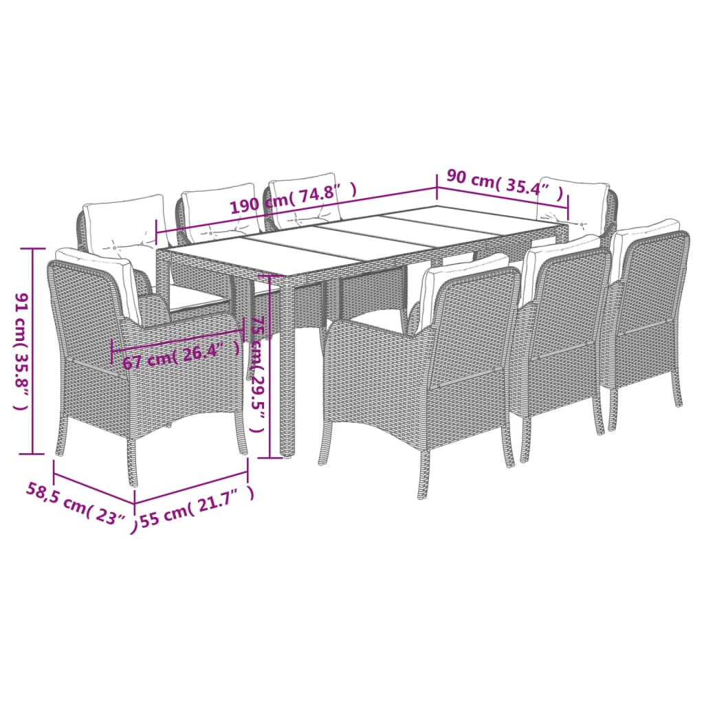 vidaXL Set mobilier de grădină cu perne, 9 piese, negru, poliratan vidaXL Set mobilier de grădină cu perne, 9 piese, negru, poliratan