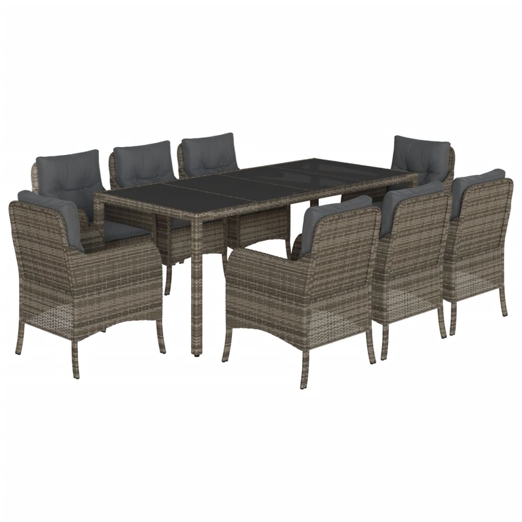 vidaXL Set mobilier grădină cu perne, 9 piese, gri, poliratan