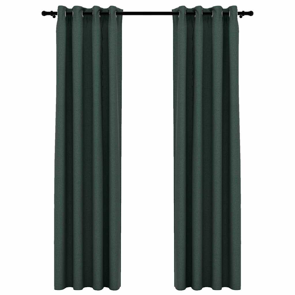 vidaXL Draperii opace, aspect in, cu ocheți, 2 buc., verde, 140x245 cm vidaXL Draperii opace, aspect in, cu ocheți, 2 buc., verde, 140x245 cm
