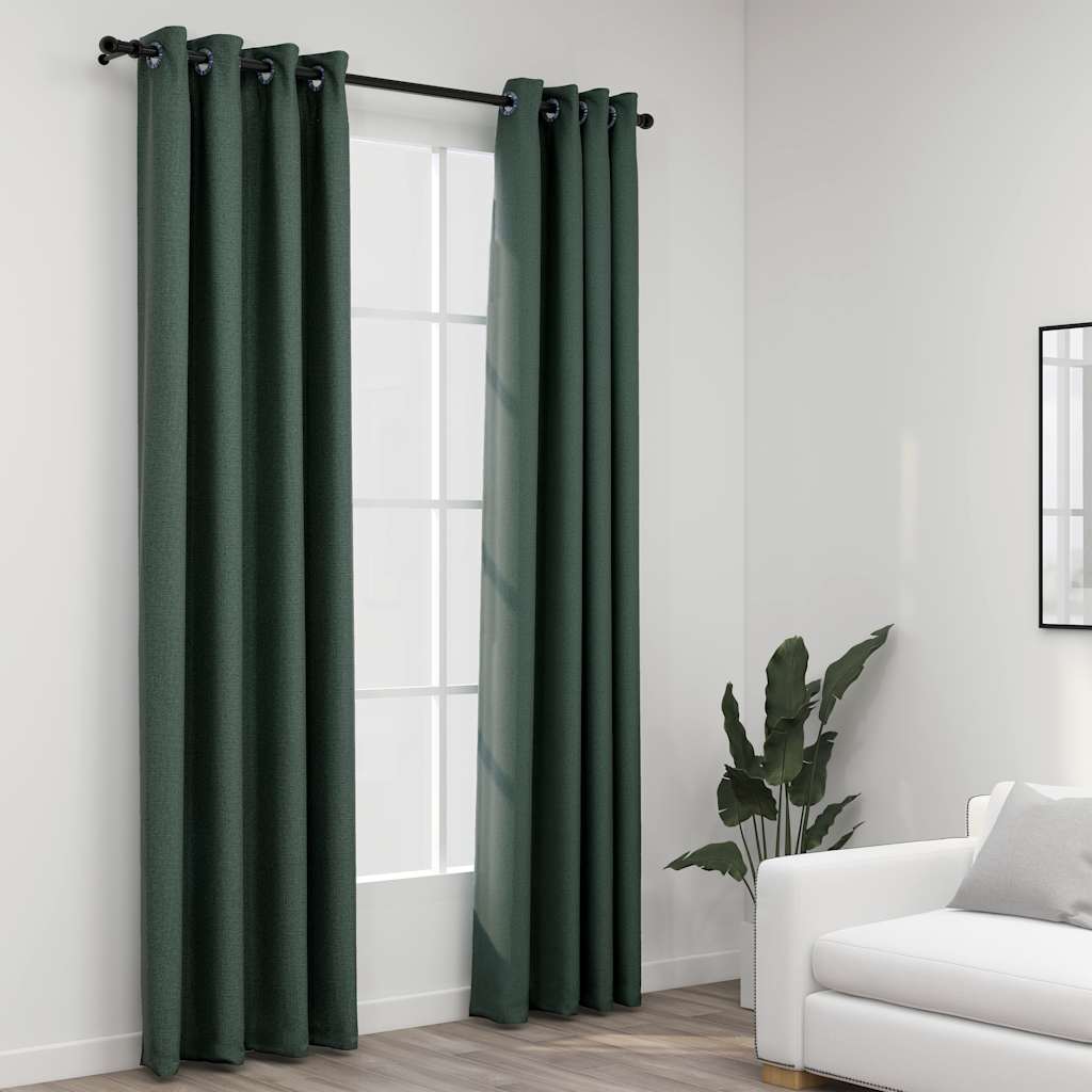 vidaXL Draperii opace, aspect in, cu ocheți, 2 buc., verde, 140x245 cm vidaXL Draperii opace, aspect in, cu ocheți, 2 buc., verde, 140x245 cm