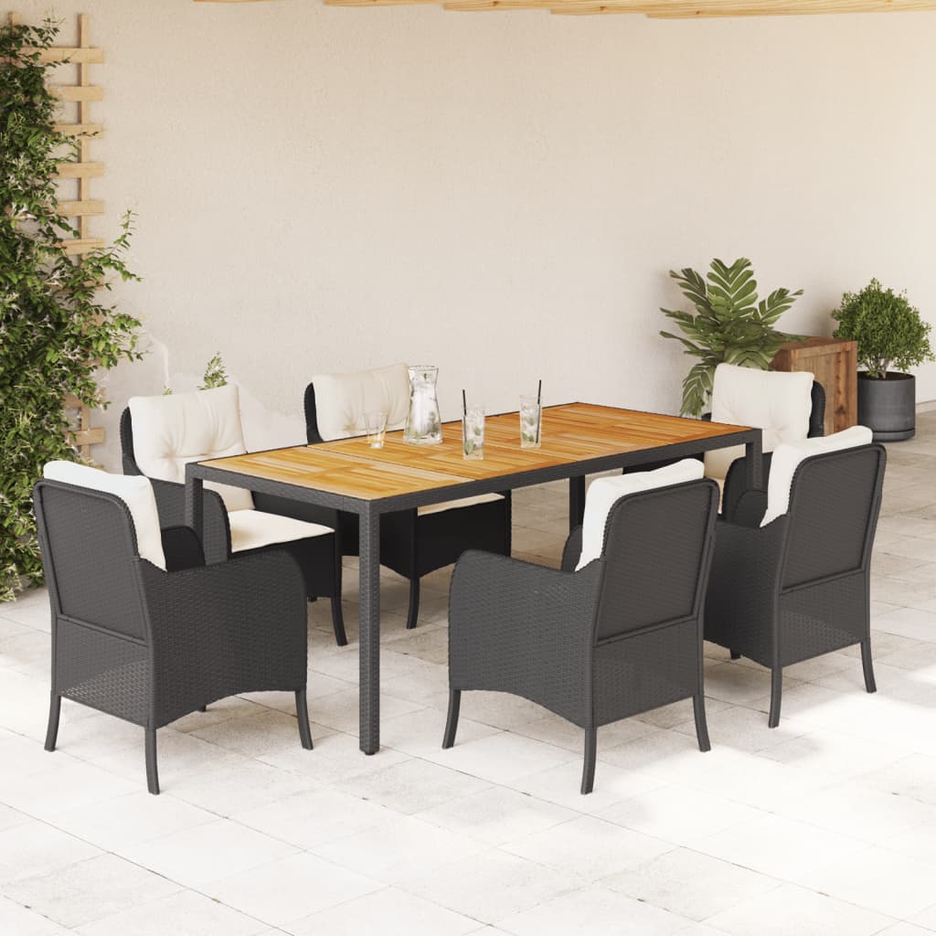 vidaXL Set mobilier de grădină cu perne, 7 piese, negru, poliratan vidaXL Set mobilier de grădină cu perne, 7 piese, negru, poliratan